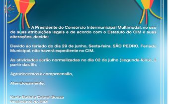 COMUNICADO DE FERIADO MUNICIPAL –  DIA DE SÃO PEDRO