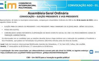 O Consórcio Intermunicipal Multimodal convoca os municípios para a eleição da Presidência e Vice-Presidência para a gestão 2023 – 2024!